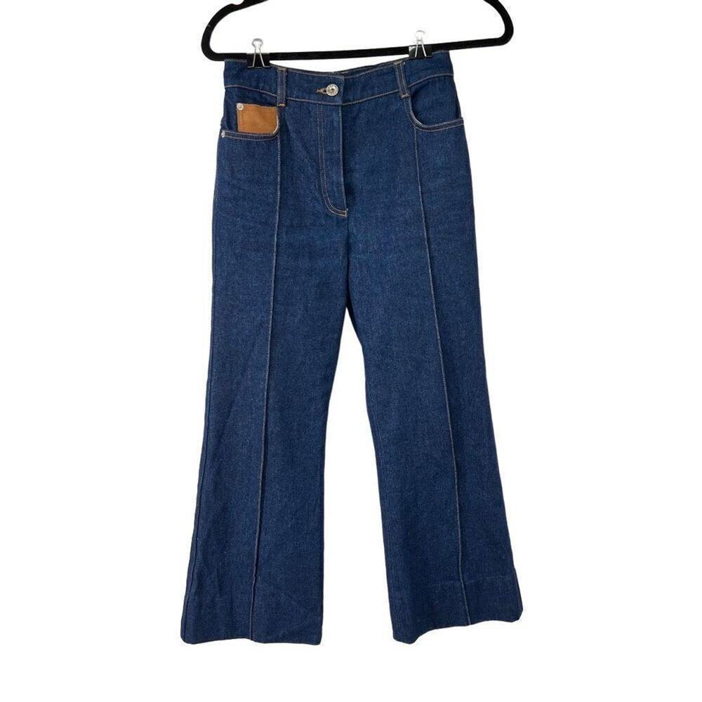 Paco Rabanne Leather Patch High-rise Flared Jeans Sz 0